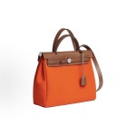 HERMES Herbag Zip 31 Silver buckle single-shoulder crossbody handbag 31 Unisex Couple Style Flame Orange with Gold Brown